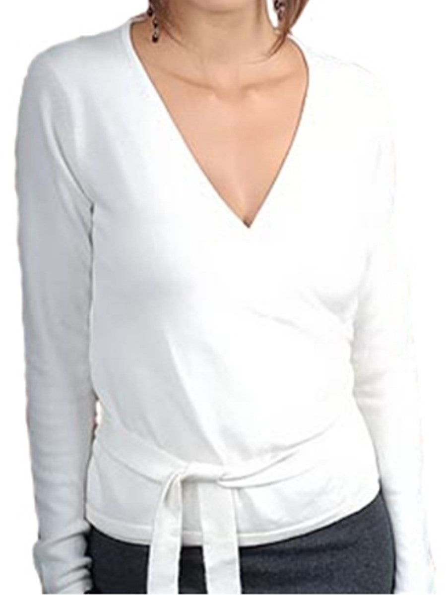 Balldiri 100% Kaschmir Damen Wickelpullover 2-fädig ecru L - Balldiri & Windhound