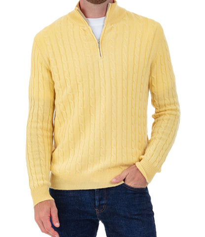 Balldiri 100% Kaschmir Herren Troyer Zopfmuster 4-fädig