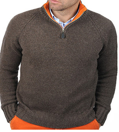 Balldiri 100% Kaschmir Pullover Herren 4XL Troyer Polo 8-fädig braun/orange - Balldiri & Windhound