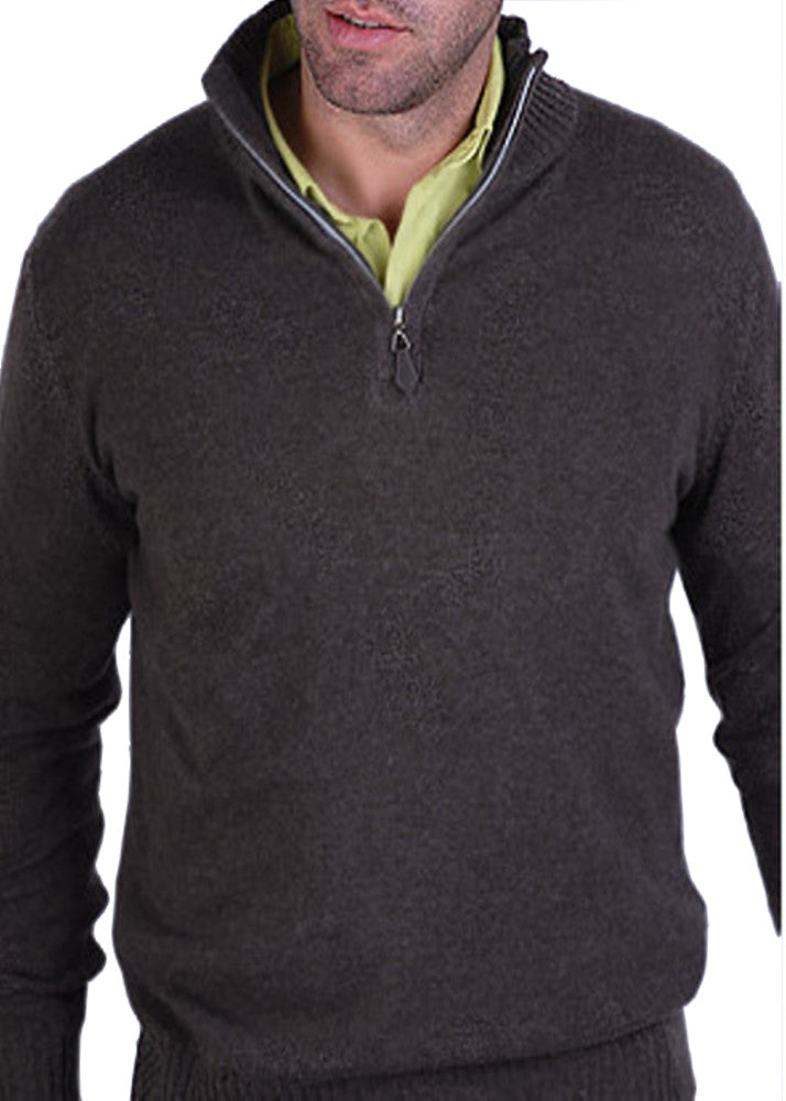 Balldiri 100% Kaschmir Pullover Herren 4-fädig Troyer Polo braun M - Balldiri & Windhound