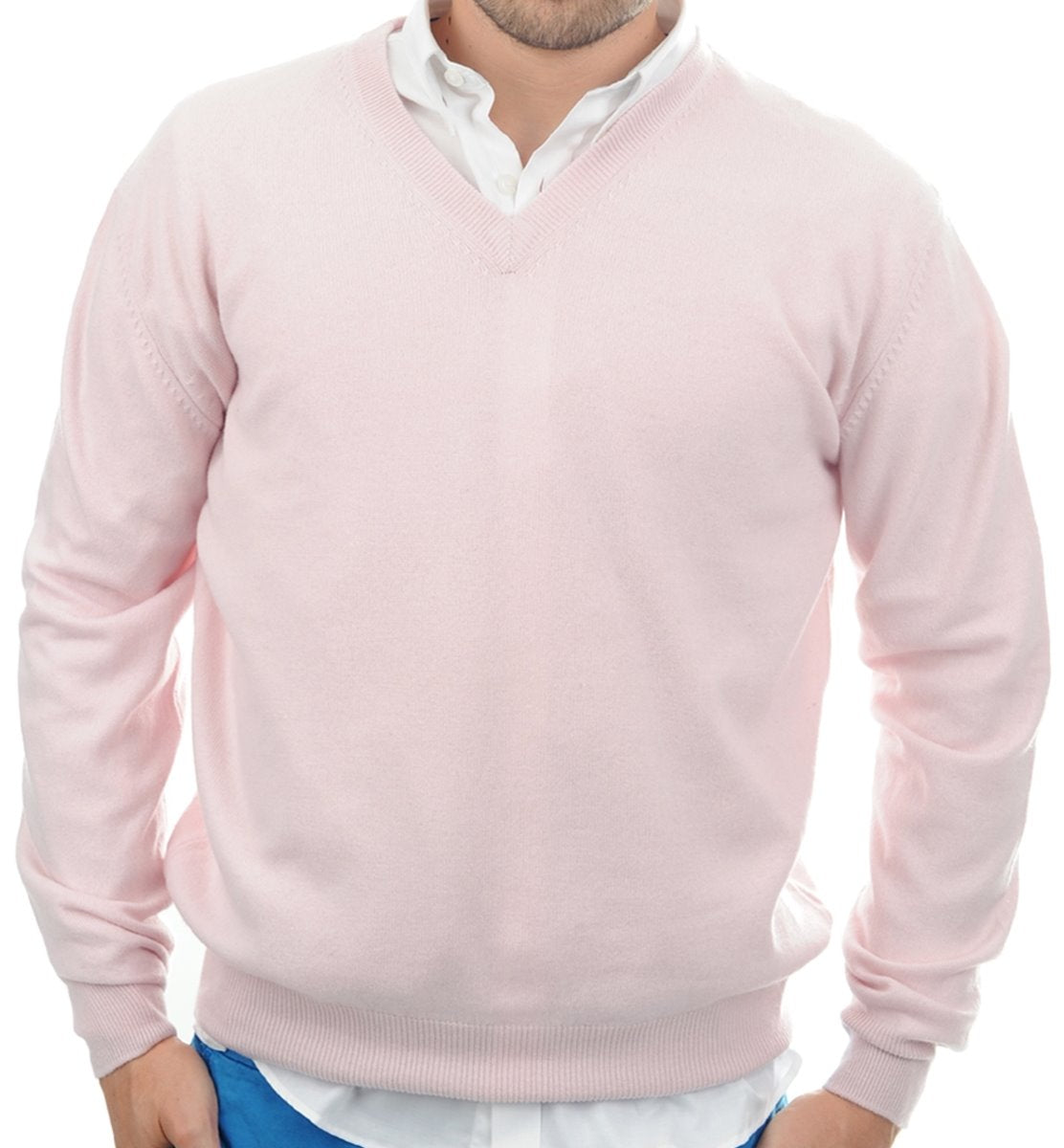 Balldiri 100% Kaschmir Herren Pullover V-Ausschnitt 2-fädig zartrosa S