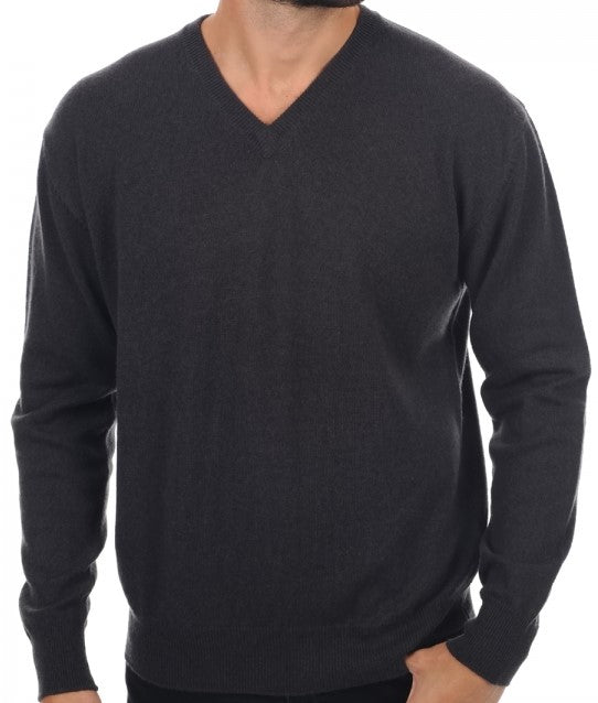 Balldiri 100% Kaschmir Herren Pullover V-Ausschnitt 2-fädig anthrazit XL