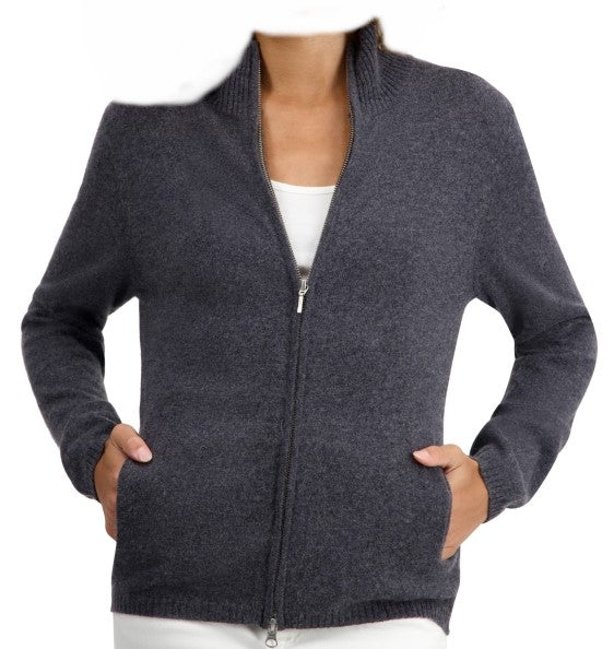 Balldiri Premium Kaschmir Damen Langarm Strickjacke mit Stehkragen 2-fädig