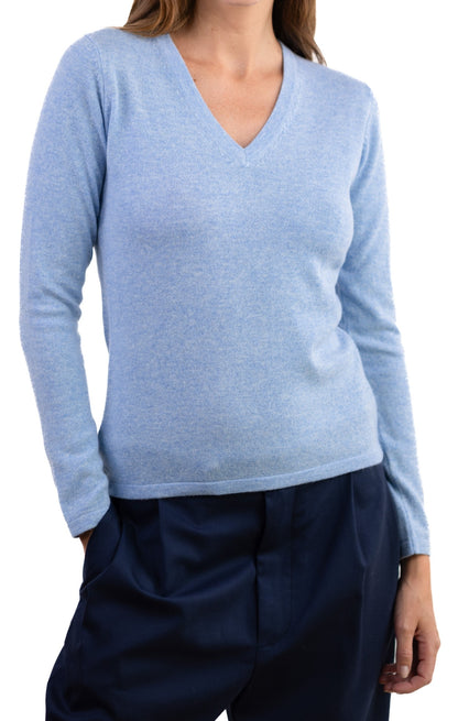 Balldiri 100% Kaschmir Damen V-Pullover 2-fädig