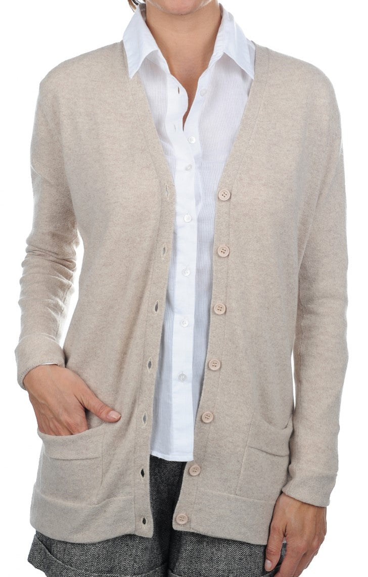 Balldiri 100% Kaschmir Damen Langarm Strickjacke V-Ausschnitt 2-fädig