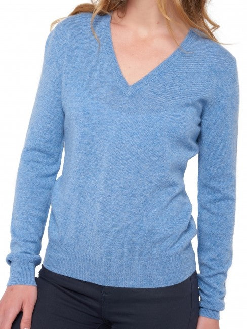 Balldiri Premium Kaschmir Damen Pullover V-Ausschnitt mit Bündchen 2-fädig