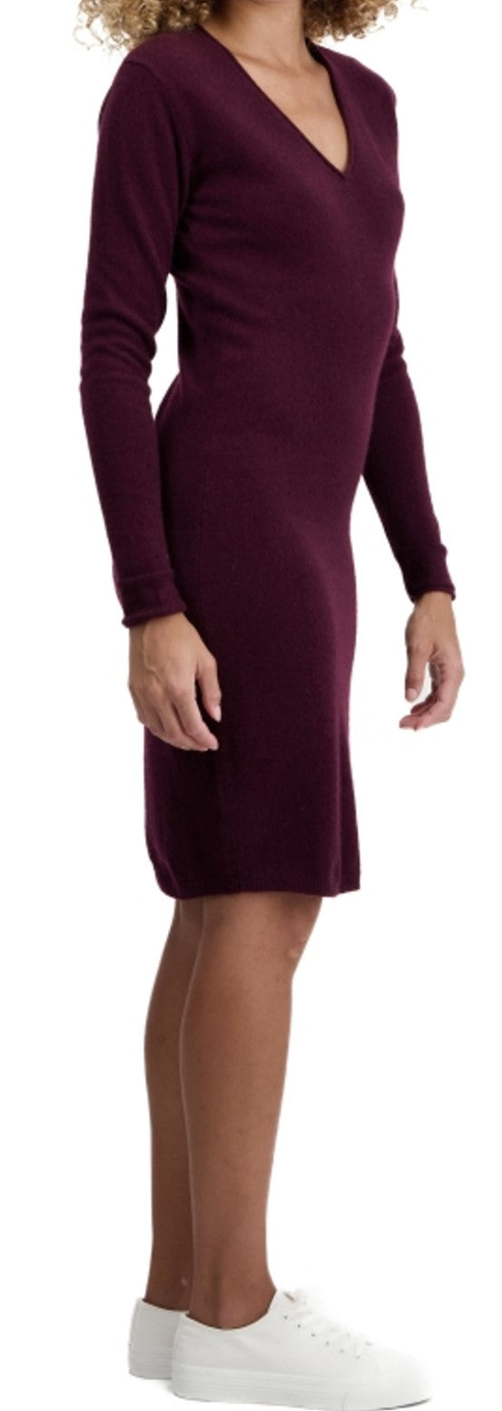 Balldiri Premium Kaschmir Damen Langarm V-Kleid 2-fädig