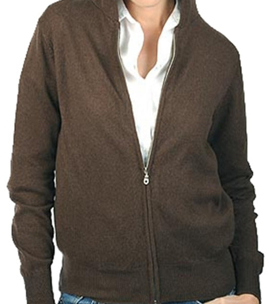 Balldiri 100% Kaschmir Jacke Strickjacke Damen Hoody 2-fädig braun XL - Balldiri & Windhound