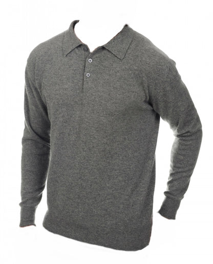 Balldiri 100% Kaschmir Herren Langarm Polo mit Kragen 2-fädig - Balldiri & Windhound