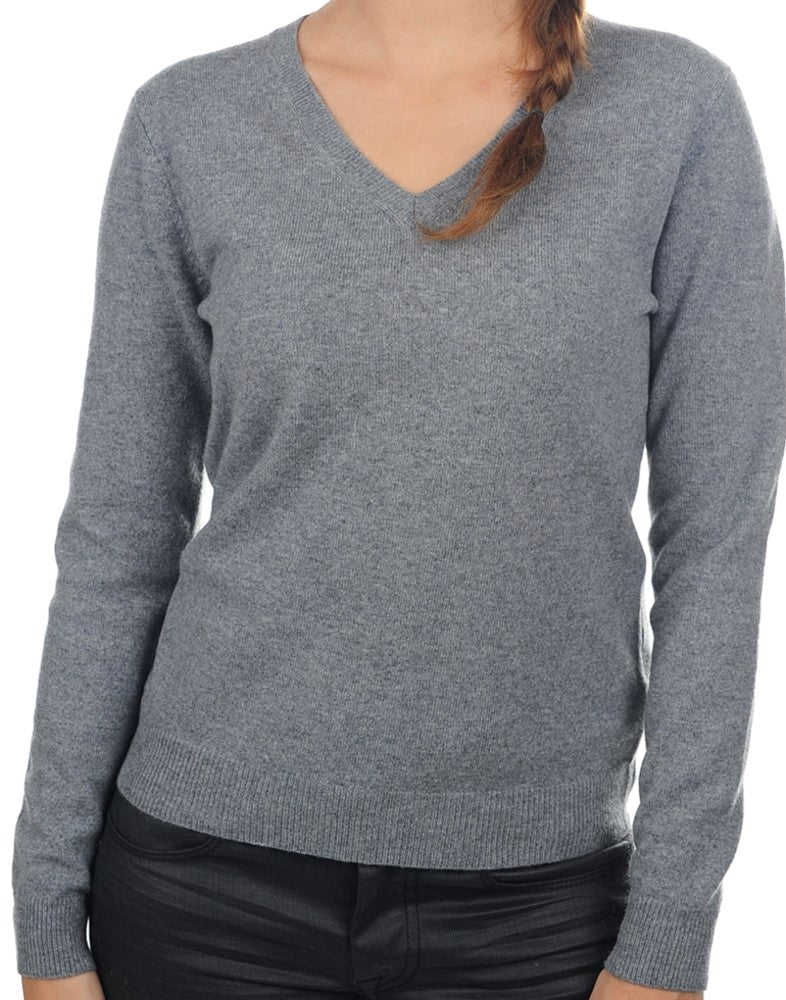 Balldiri Premium Kaschmir Damen Pullover V-Ausschnitt mit Bündchen 2-fädig