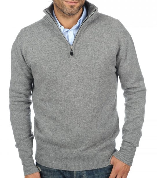 Balldiri Kaschmir Pullover Herren 3XL Troyer Polo 100% 4-fädig grau - Balldiri & Windhound