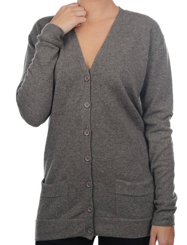 Balldiri 100% Kaschmir Damen Langarm Strickjacke V-Ausschnitt 2-fädig