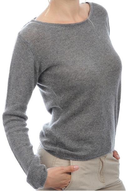 Balldiri Premium Kaschmir Damen Pullover Breiten Rundhals 2-fädig