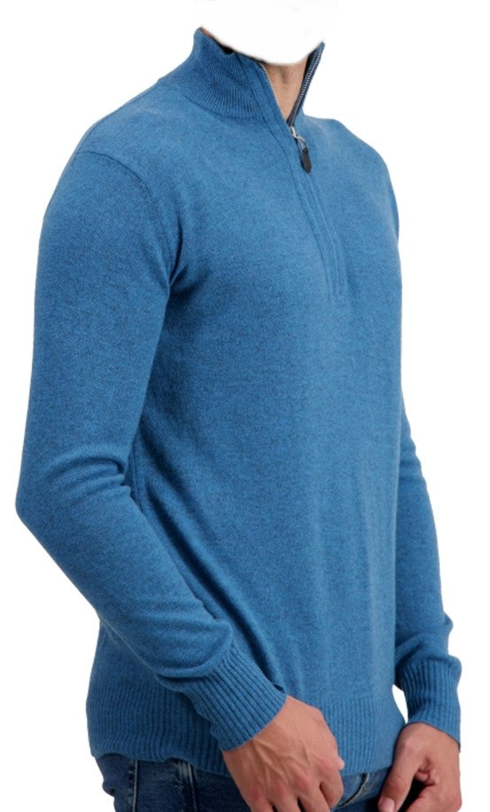 Balldiri Premium Kaschmir Herren Langarm Pullover Troyer 2-fädig