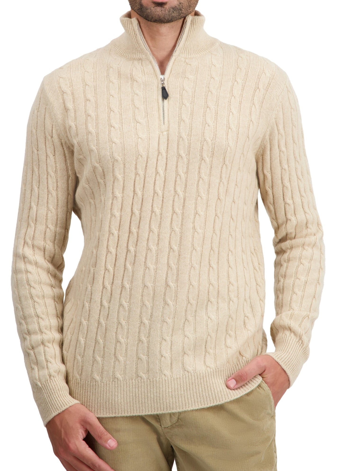 Balldiri 100% Kaschmir Herren Langarm Troyer Zopfmuster 4-fädig - Balldiri & Windhound