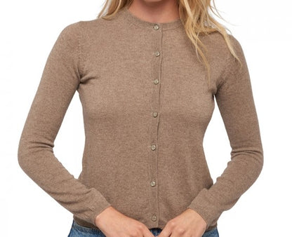 Balldiri Premium Kaschmir Damen Langarm Strickjacke Rundhalsausschnitt 2-fädig