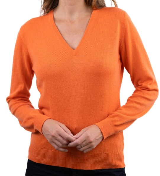 Balldiri Premium Kaschmir Damen Pullover V-Ausschnitt mit Bündchen 2-fädig