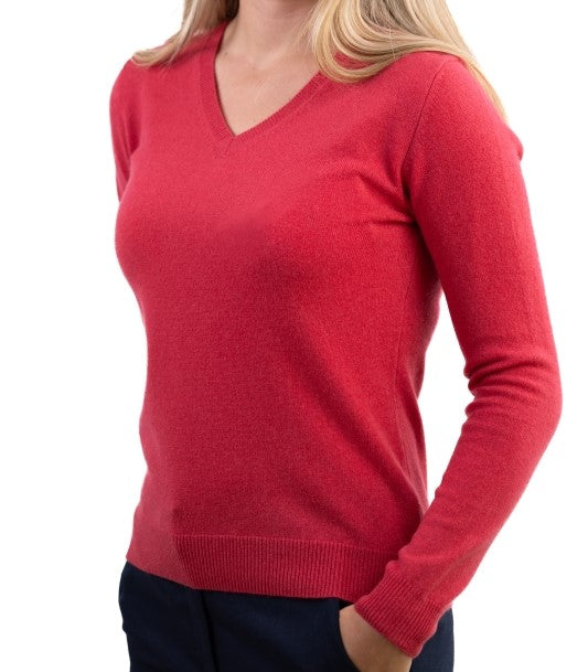 Balldiri Premium Kaschmir Damen Pullover V-Ausschnitt mit Bündchen 2-fädig