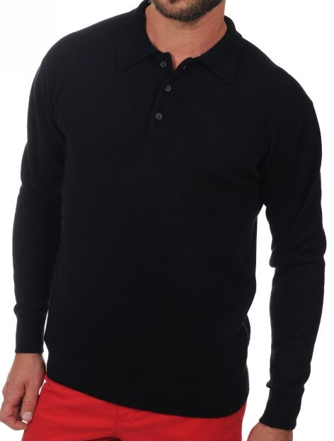 Balldiri 100% Kaschmir Herren Langarm Polo mit Kragen 2-fädig - Balldiri & Windhound
