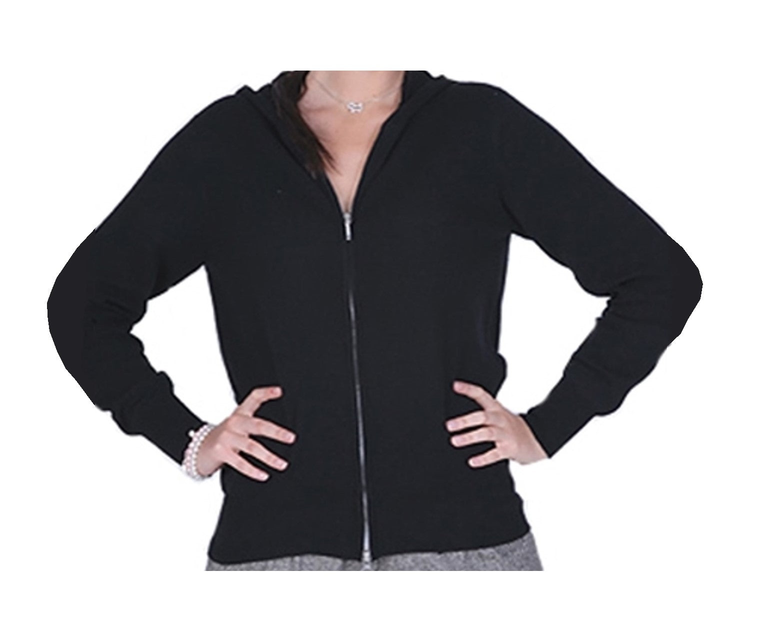 Balldiri 100% Kaschmir Jacke Strickjacke Damen Hoody 2-fädig schwarz XL - Balldiri & Windhound