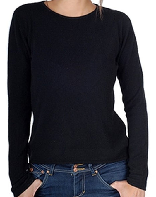 Balldiri 100% Kaschmir Pullover Damen Rundhals 2-fädig schwarz M - Balldiri & Windhound