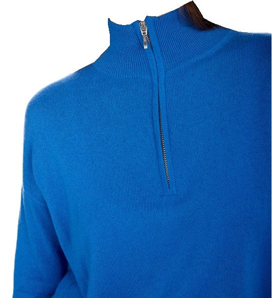 Balldiri Premium Kaschmir Damen langarm Pullover Troyer Polo 2-fädig